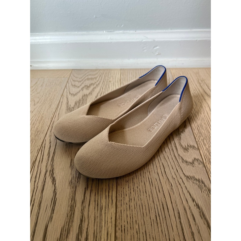 Rothys The Point Flats Sand Beige Knit Pointed Toe Shoes W6 001-242